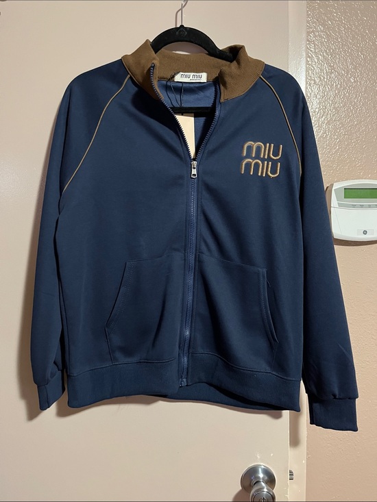 Miu Miu Pants - Miu Miu Navy and Brown Zip Front Track Jacket